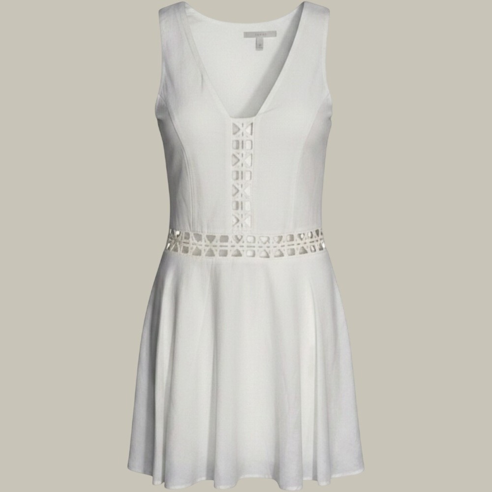 Mon Renn Dal White Mini Dress MRS423043 Cotton Linen Lace Cut Out Sleeveless S